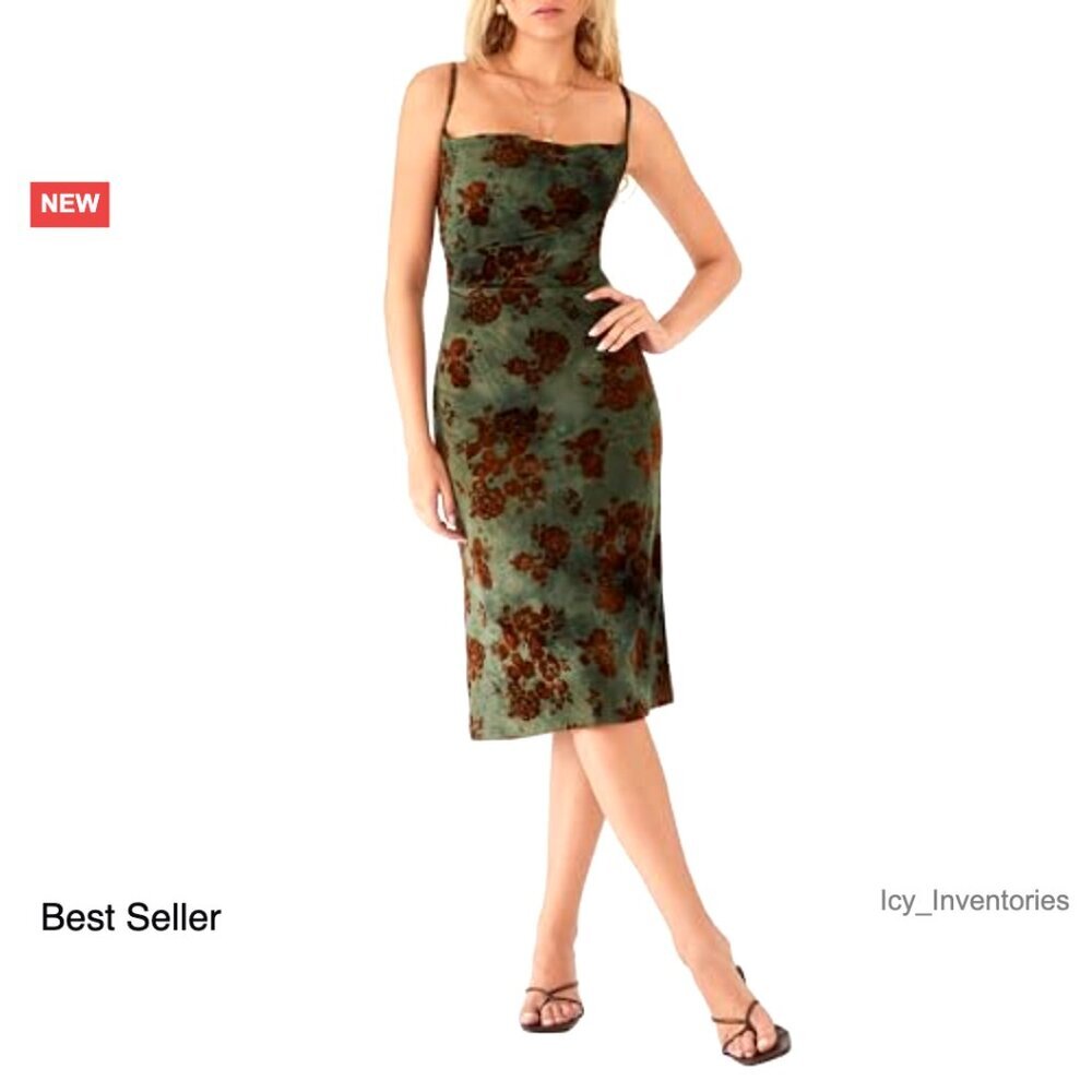 Velvet Midi Dress Elegant Chic Sleeveless Ruched Club Party Wedding Guest - Picture 2 of 6